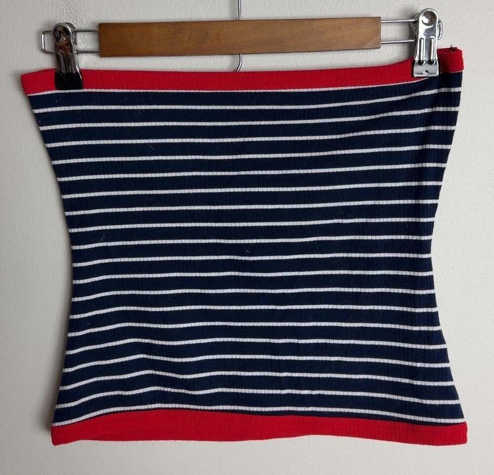 Aeropostale Seriously Soft Striped Tube Top Navy White Red Trim Size Medium Wm’s